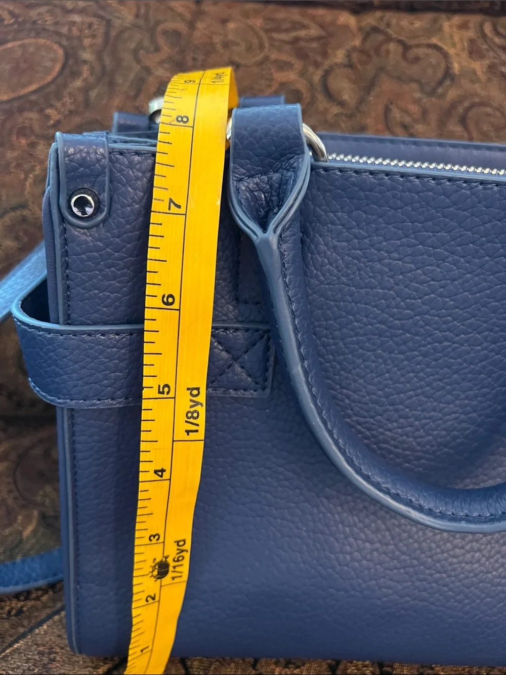Steve Madden Navy Pebbled Leather Satchel with Scarf Accent